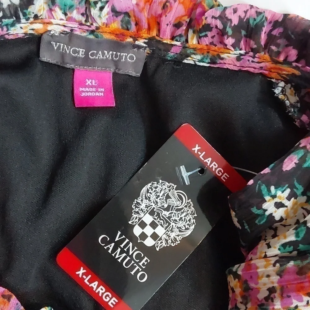 Vince Camuto|  Womens Black Multi-Colored Ditzy  Floral Babydoll Midi Dress XL - Picture 9 of 11